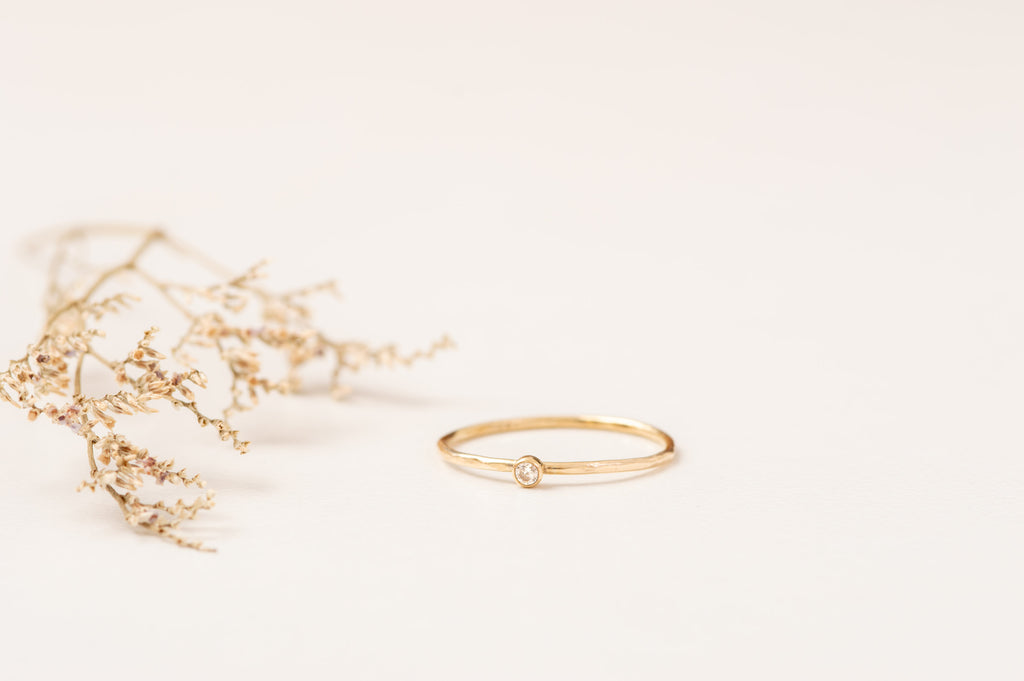 gold filled ring with white zircon gemstone